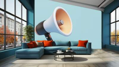 3d cute megaphone on blue background, advertising marketing sign element Wall mural