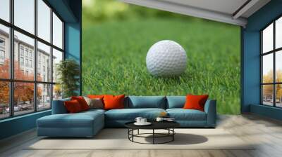 Golf ball on grass. Wall mural