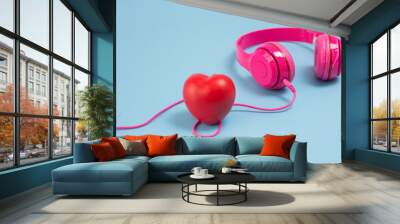 Headphones and heart concept for love listening to music Wall mural