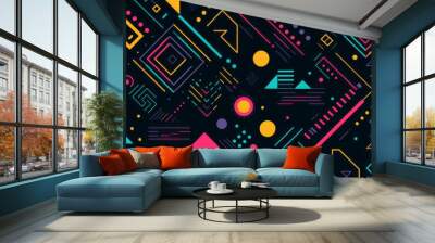  Celebrate the bold aesthetics of the 80s in your design with a background filled with patterns inspired by retro arcade games and geometric motifs, Generative AI Wall mural