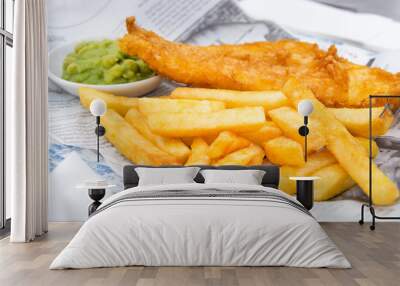  Fish and Chips with mushy peas served in the Pub Wall mural