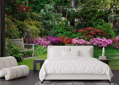 Beautiful Garden with blooming trees during spring time, Wales, , banner size Wall mural