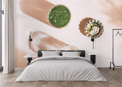 Green Smoothie, Lemon Water and Vitamins Wall mural