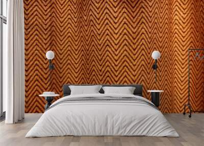 background brown zigzag curtain, brown cloth with wave line, zigzag fabric background Wall mural