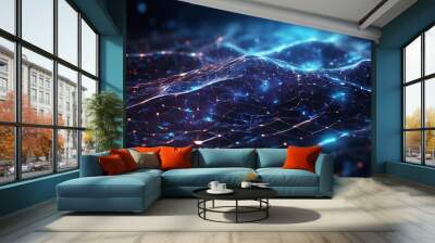 Technological Blue Lines And Black Background Wall mural