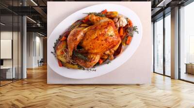 Roast whole chicken with roast vegetables Wall mural