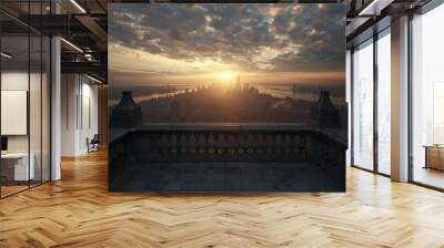 Majestic view of a structure set against a stunning skyline, capturing the grandeur and beauty of urban architecture. Wall mural