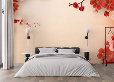 red cherry blossom Cherry blossoms over blurred nature background/ Spring flowers
 Wall mural