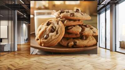 chocolate chip cookies with milk glass  Wall mural