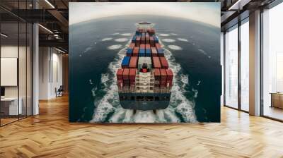 view Top view of cargo ship at sea with vast empty space Wall mural