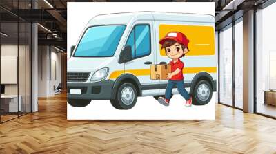 A delivery man and a delivery truck Wall mural