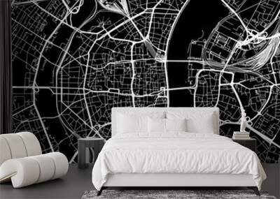 1:1 square aspect ratio vector road map of the city of  Koln in Germany with white roads on a black background. Wall mural