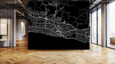 1:1 square aspect ratio vector road map of the city of  Southend-on-Sea in the United Kingdom with white roads on a black background. Wall mural