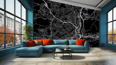 1:1 square aspect ratio vector road map of the city of  Swansea in the United Kingdom with white roads on a black background. Wall mural