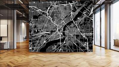 1:1 square aspect ratio vector road map of the city of  Toledo Ohio in the United States of America with white roads on a black background. Wall mural