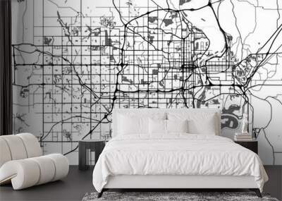 Greyscale vector city map of  Omaha Nebraska in the United States of America with with water, fields and parks, and roads on a white background. Wall mural