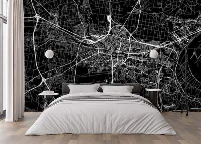 Vector road map of the city of Bydgoszcz in Poland with white roads on a black background. Wall mural