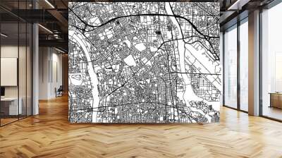 Vector road map of the city of  Itami in Japan with black roads on a white background. 4:3 aspect ratio. Wall mural