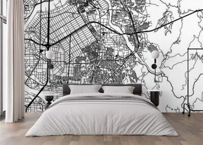 Vector road map of the city of  Uji in Japan with black roads on a white background. 4:3 aspect ratio. Wall mural