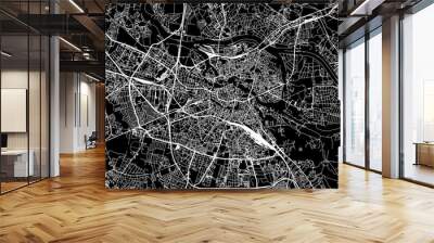 Vector road map of the city of Wroclaw in Poland with white roads on a black background. Wall mural