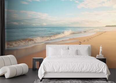 foot prints on beach in the morning Wall mural