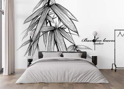 Bamboo leaves scene vector silhouette on a white background Wall mural