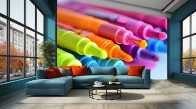 A row of colorful markers with a blue one in the middle Wall mural