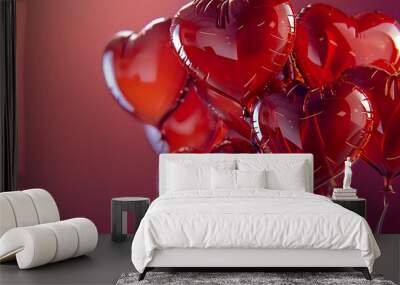 Mylar-Like Red Heart Shapes Arranged in a Joyous Composition Wall mural