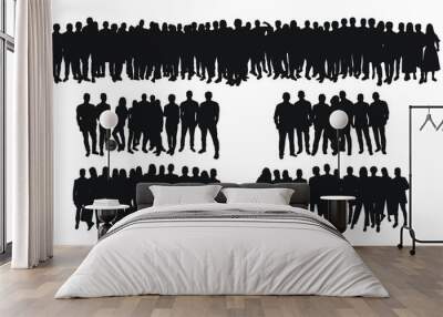 Image of crowd silhouette, group of people. Workers, audience, crowded, corporate, working, teamwork Wall mural