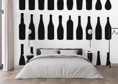 Shape of silhouettes of glass bottles for alcohol, wine, whiskey, vodka, brandy, cognac, beer, kvass, champagne, liqueur Wall mural