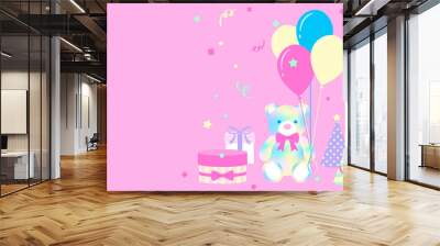 festive vector background with rainbow teddy bear for banners, cards, flyers, social media wallpapers, etc. Wall mural