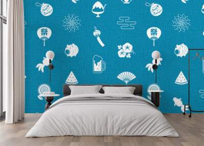 seamless pattern with a set of Japanese summer icons for banners, cards, flyers, social media wallpapers, etc. Wall mural