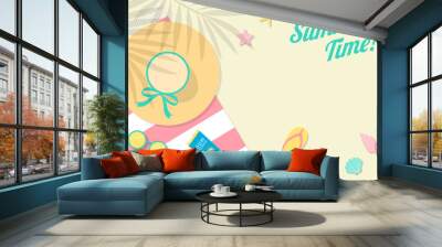 summer vector background with beach illustrations for banners, cards, flyers, social media wallpapers, etc.	 Wall mural