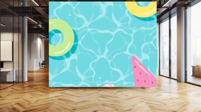 summer vector background with pool floats in water for banners, cards, flyers, social media wallpapers, etc. Wall mural