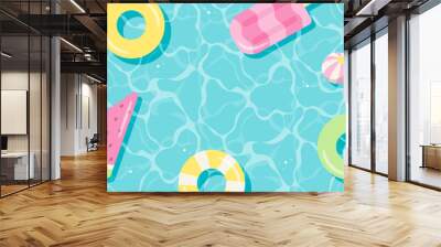 summer vector background with pool floats in water for banners, cards, flyers, social media wallpapers, etc. Wall mural