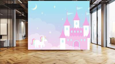 vector background with a fairy tale castle in cloudy sky for banners, cards, flyers, social media wallpapers, etc. Wall mural