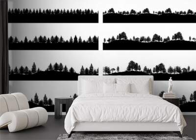 Forest trees silhouettes backgrounds set Wall mural