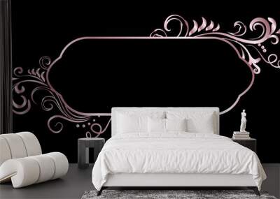 Rose golden shiny glowing ornate frame isolated over black Wall mural