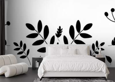 Seamless repeat floral border pattern.  Black on white background.  Tile, wallpaper, fabric design, surface pattern Wall mural