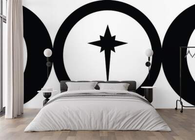 Triple Moon Goddess symbol with star in centre in black and white Wall mural