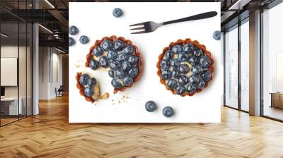 blueberry tart on white background Wall mural