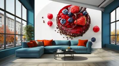 cake with fresh berries and chocolate Wall mural