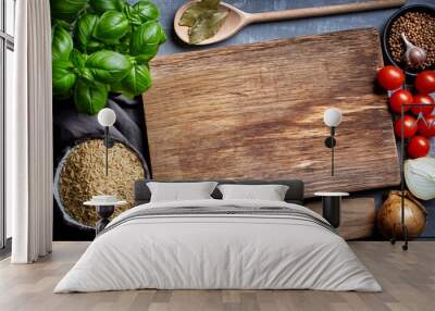 cooking background with old cutting board Wall mural