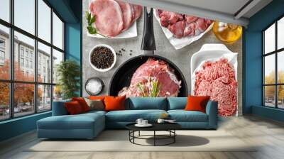 different types of fresh raw meat Wall mural