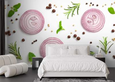 flat lay composition of onion and spices Wall mural