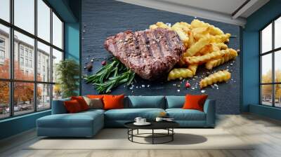 grilled beef fillet steak and fried potatoes Wall mural