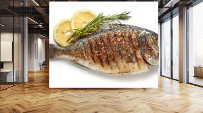 grilled fish on white background Wall mural