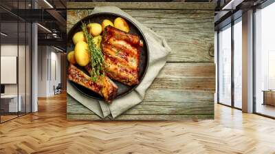 grilled pork ribs and potatoes Wall mural