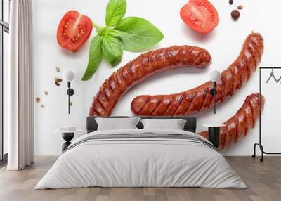 grilled sausages on white background Wall mural