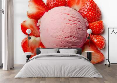 Ice cream ball with strawberry pieces Wall mural